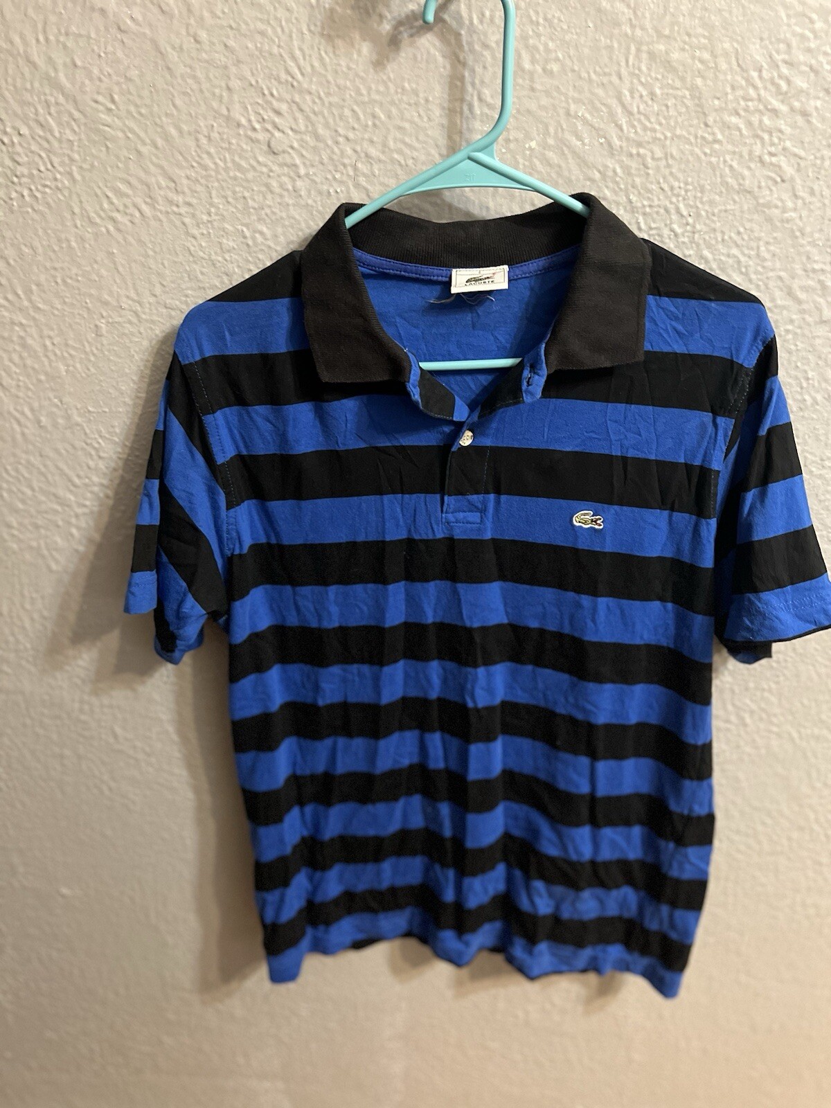 Vintage Lacoste 1/4 Button Polo Shirt Size 4 Blue Striped Mens gallery