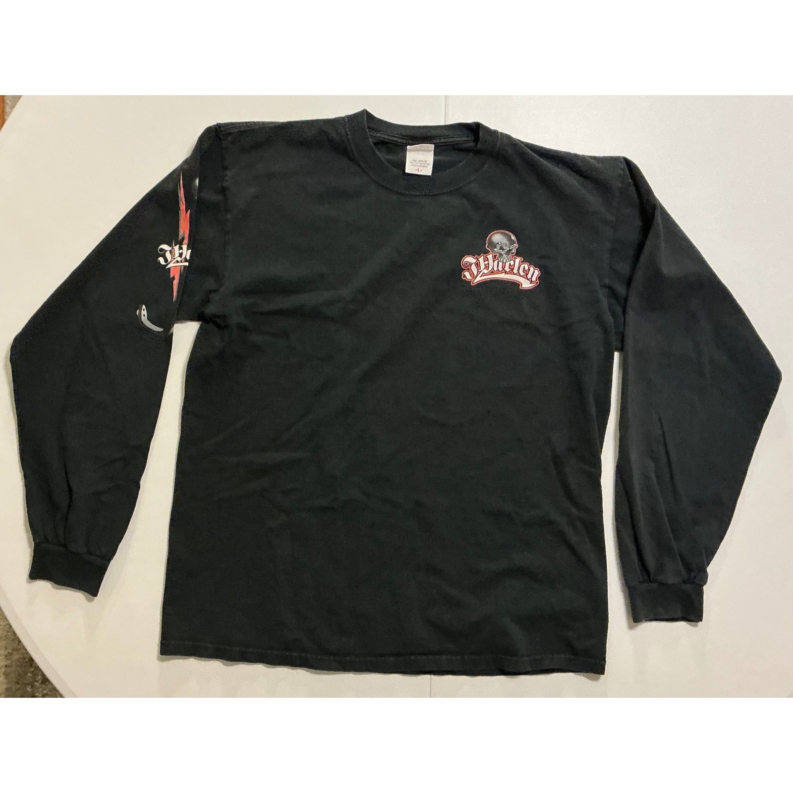 VTG Y2K JHarlen Co T-Shirt Skull Electric Worker Long Sleeve Shirt Mens L Black gallery