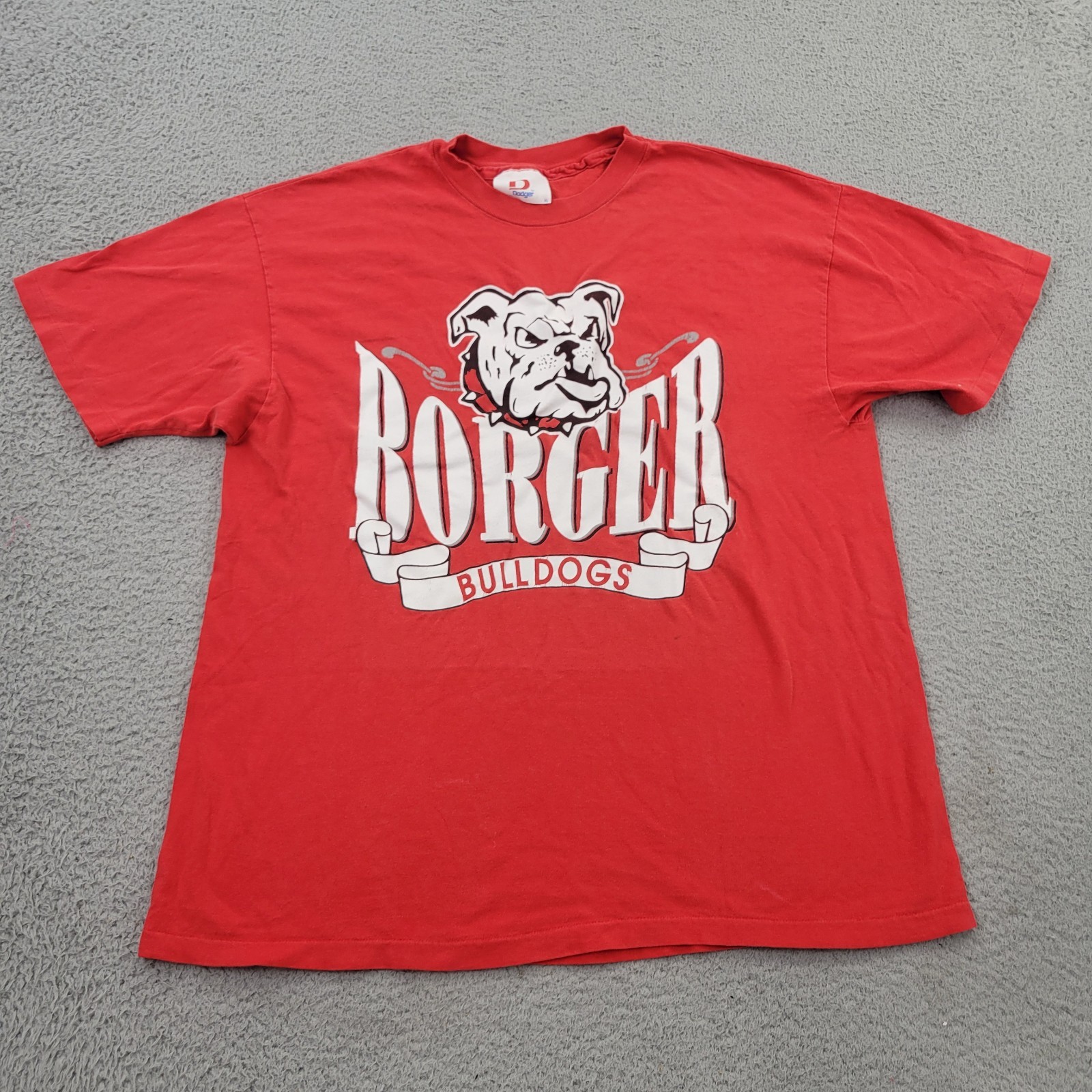 Dodger VTG Shirt Mens XL Red Borger Bulldogs Graphic USA Short Sleeve