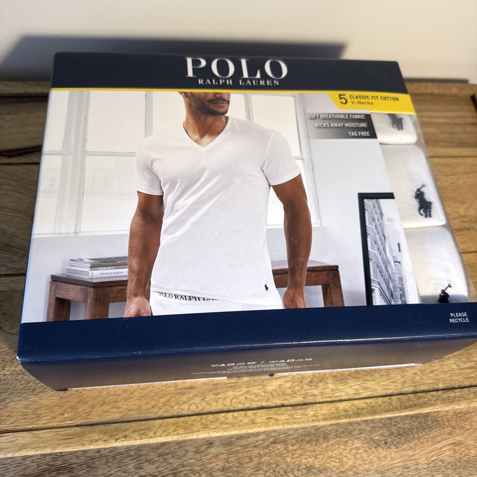 Polo Ralph Lauren Mens Classic Fit V-Neck Undershirt 5 Pack White Small gallery