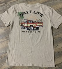 Salt Life Pocket T-Shirt Men Small Graphic Print Fish Surf Dive Grey