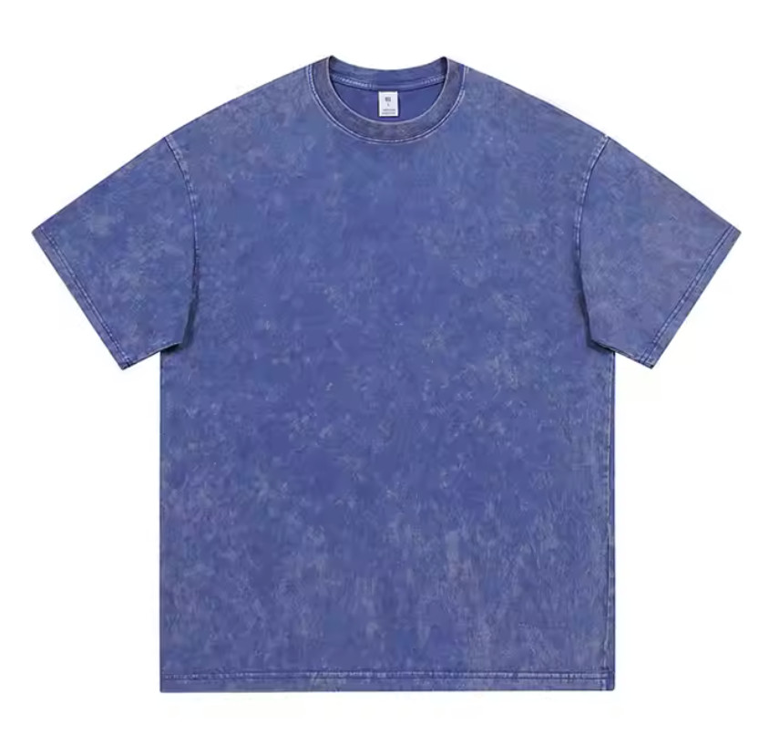 Unisex Acid Wash Faded Heavyweight O-neck Tshirt Pink Purple Blue Green gallery
