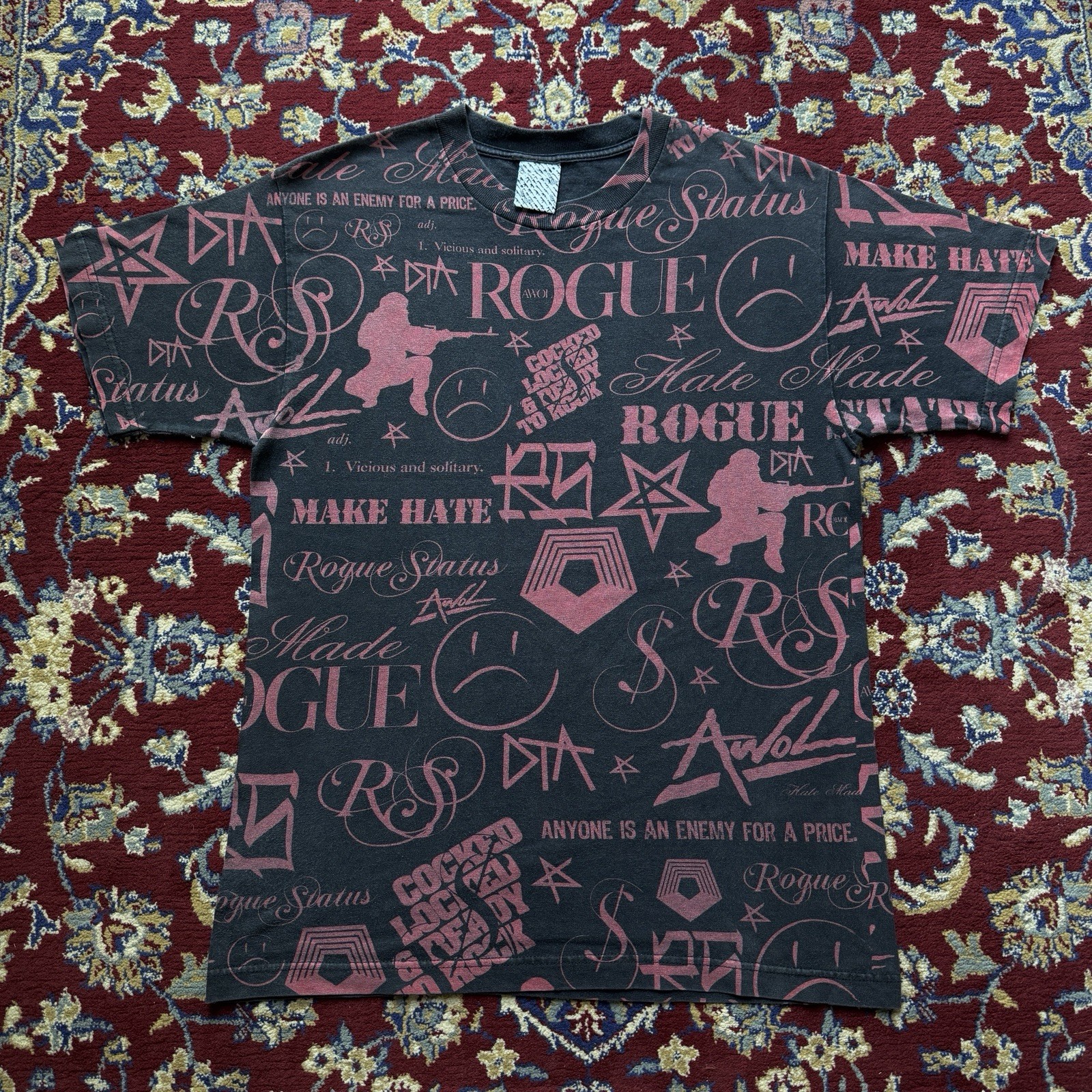 Vintage 2000s Rogue Status Gun Show All over Print All Logo Tee T-shirt Y2K Rare gallery