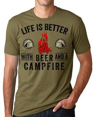 Camping campfire T-shirt Beer Park outdoor activity fishing hunting T-shirt