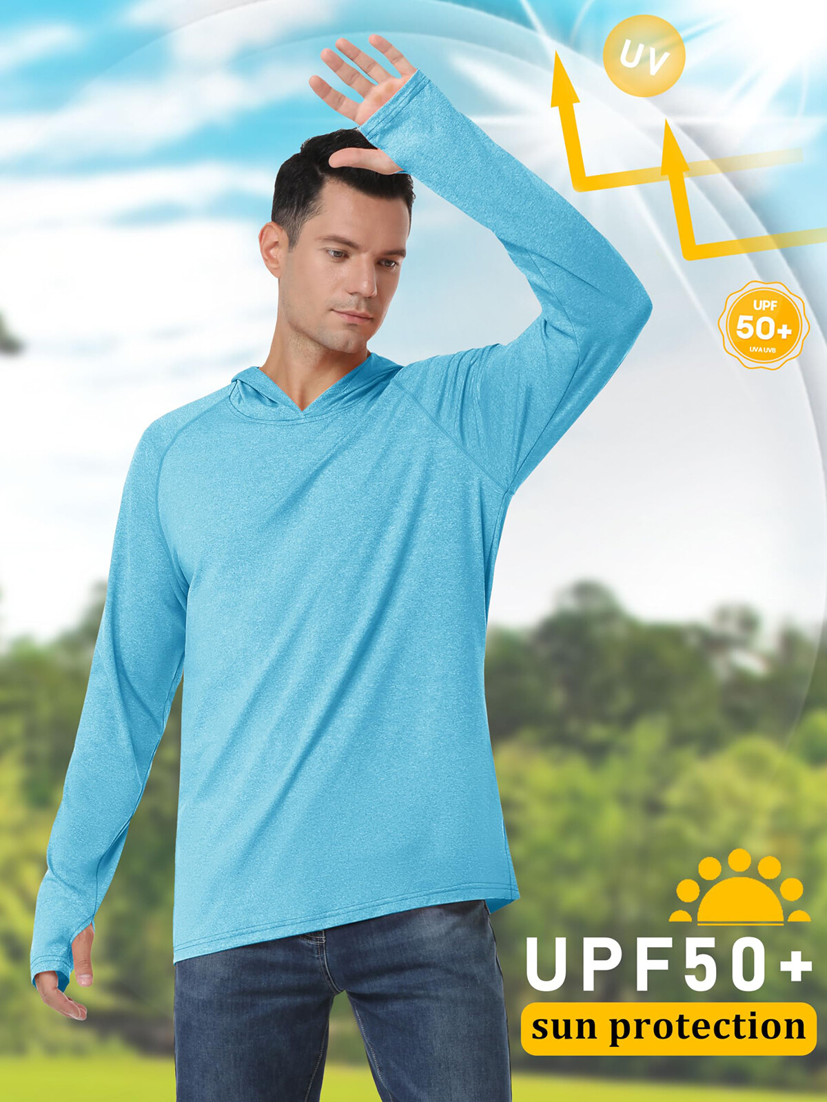 Men's UPF 50+ Sun T-Shirts Hooded Long Sleeve UV Protection Workout Fishing Tops gallery
