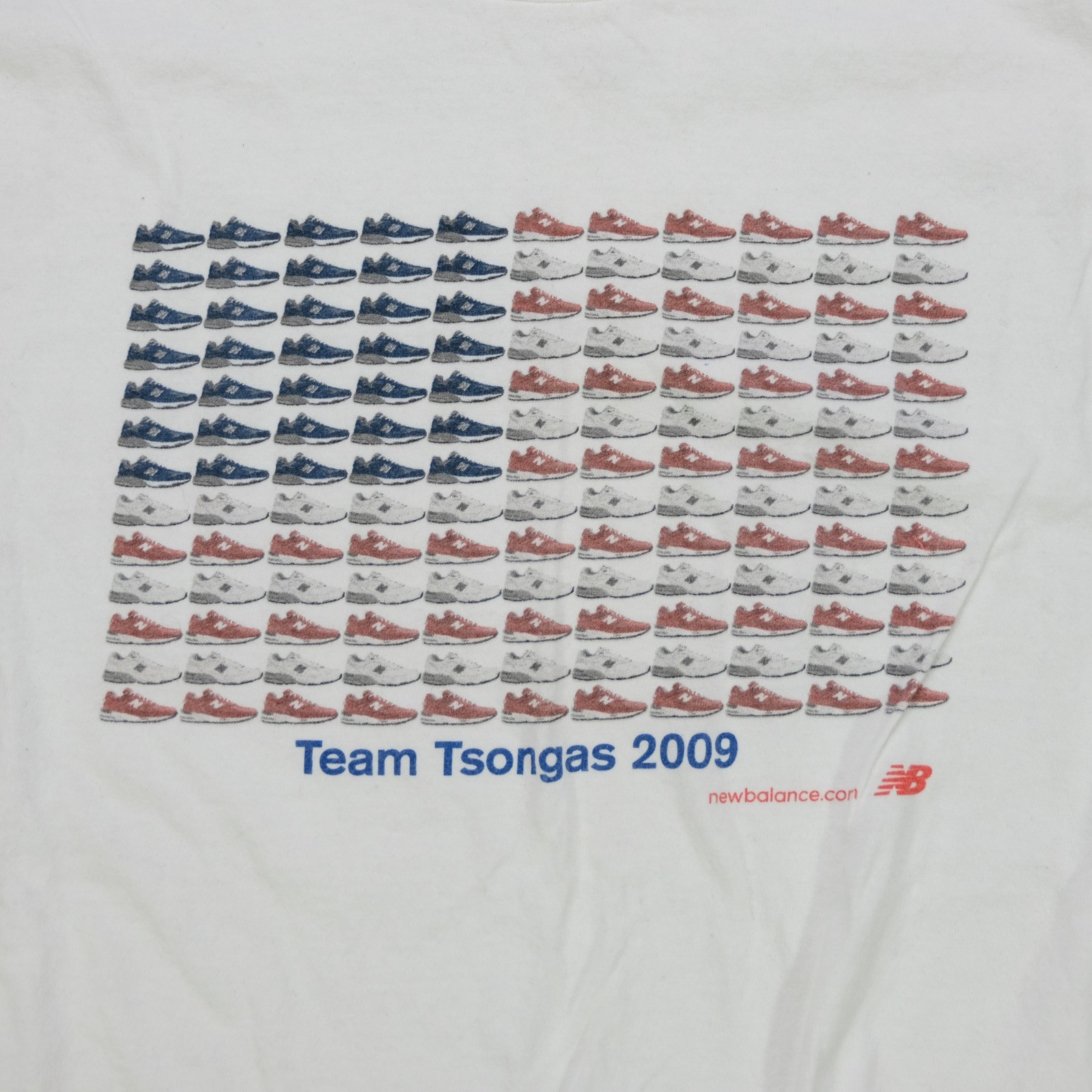 Rare Vintage NEW BALANCE Team Tsongas 2009 Sneaker Flag T Shirt 2000s White 2XL gallery