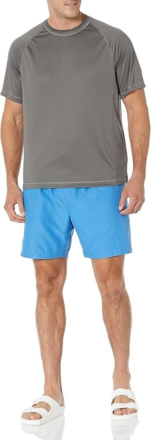 Amazon Essentials Men's Slim-Fit Short-Sleeve Quick-Dry UPF 50 Swim Tee Gray XXL gallery