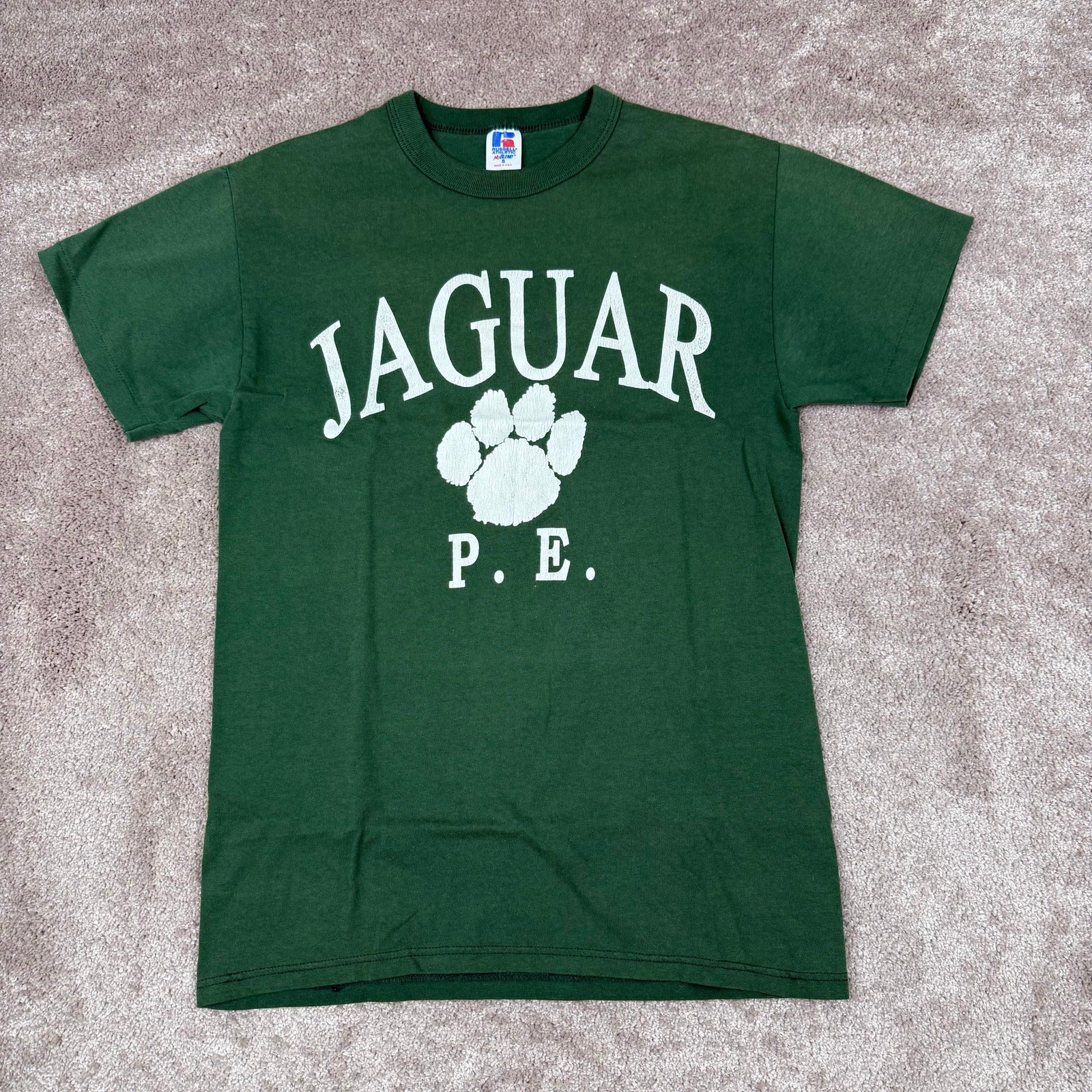 Russell Athletic Size S Green Jaguar PE Single Stitch Graphic Tee Vintage USA gallery