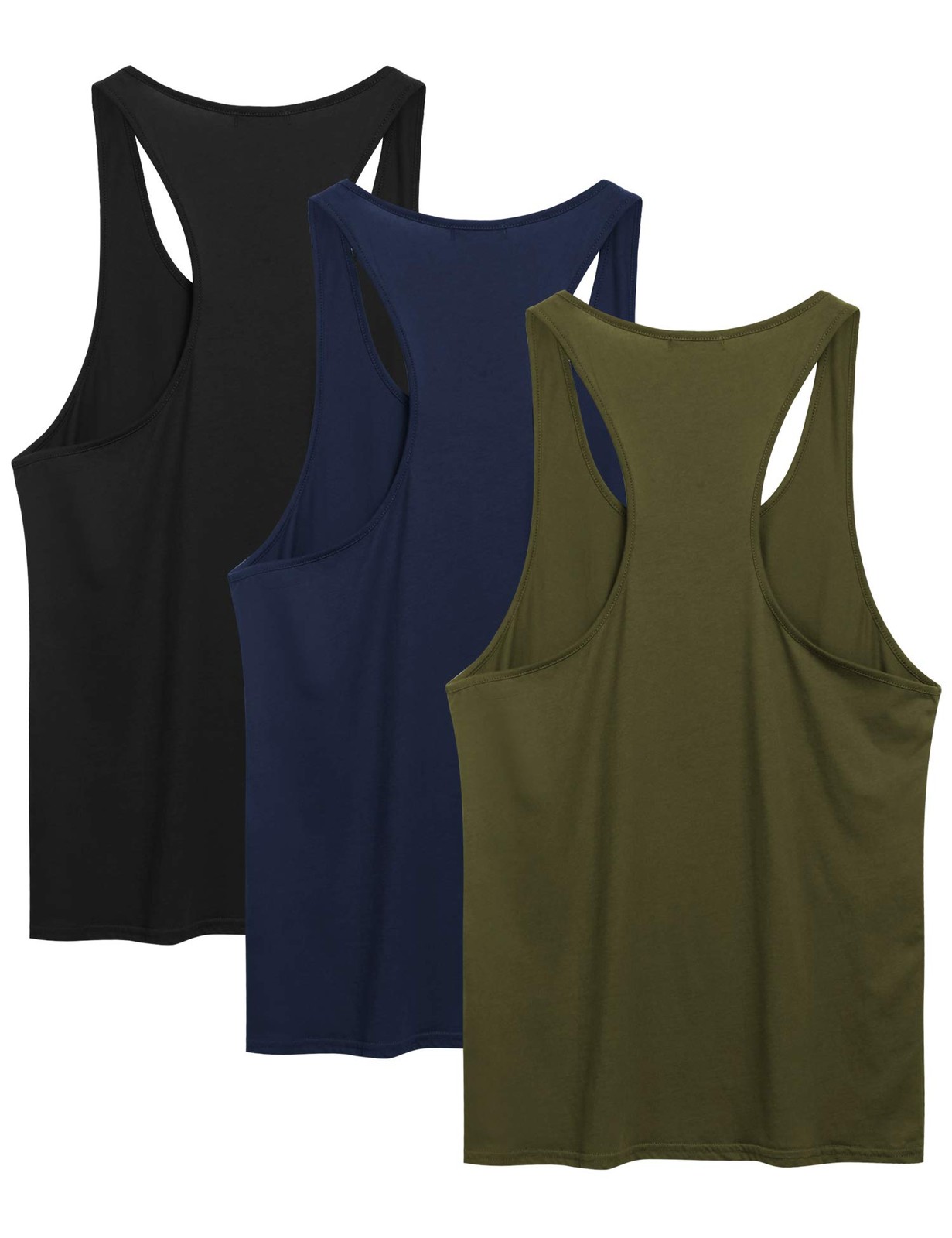 Men's 3 Pack Cotton Performance Classic Tank Tops 2XL Black/NavyBlue/Army Green gallery