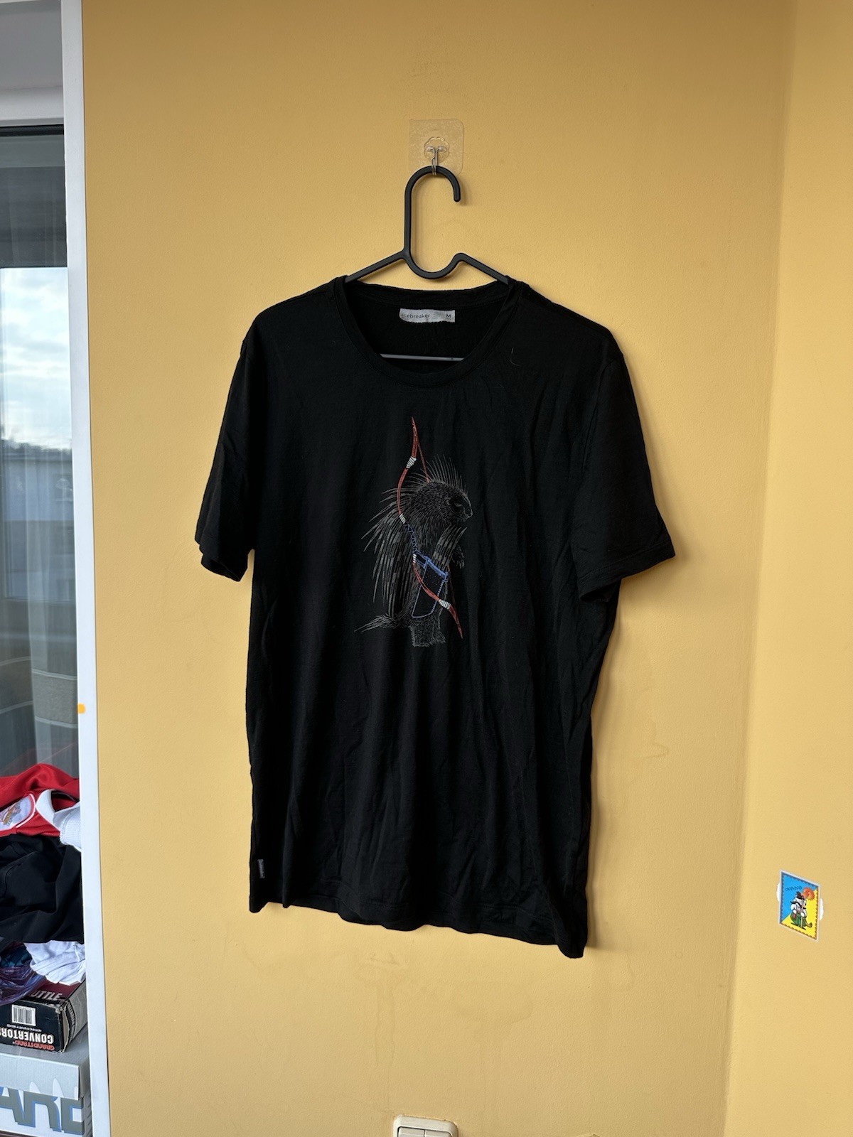 Men’s ICEBREAKER Merino Wool Nylon Printed T-Shirt Size M Black