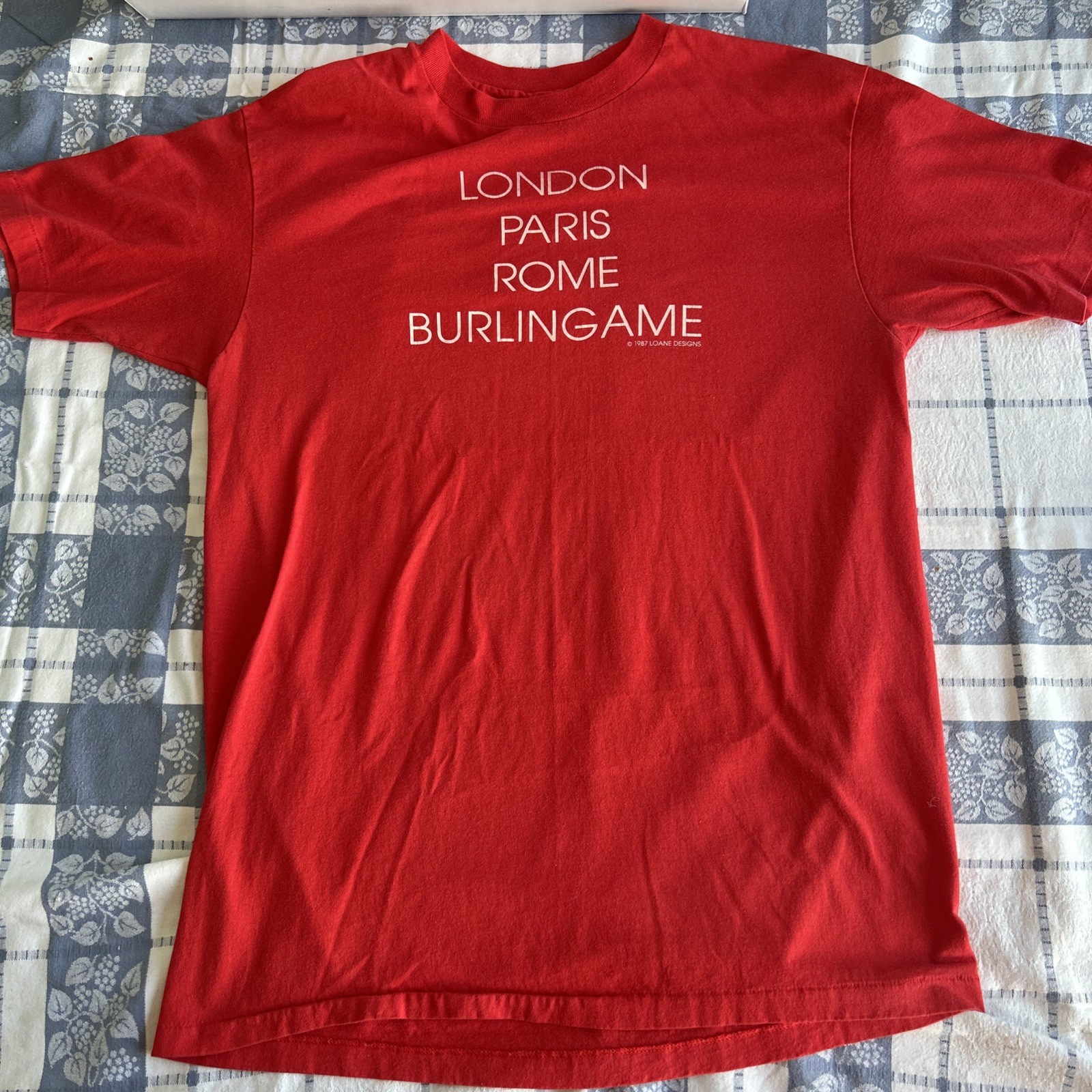 London / Paris / Rome / Burlingame Loane Designs Tee 1987 Single Stitch Large