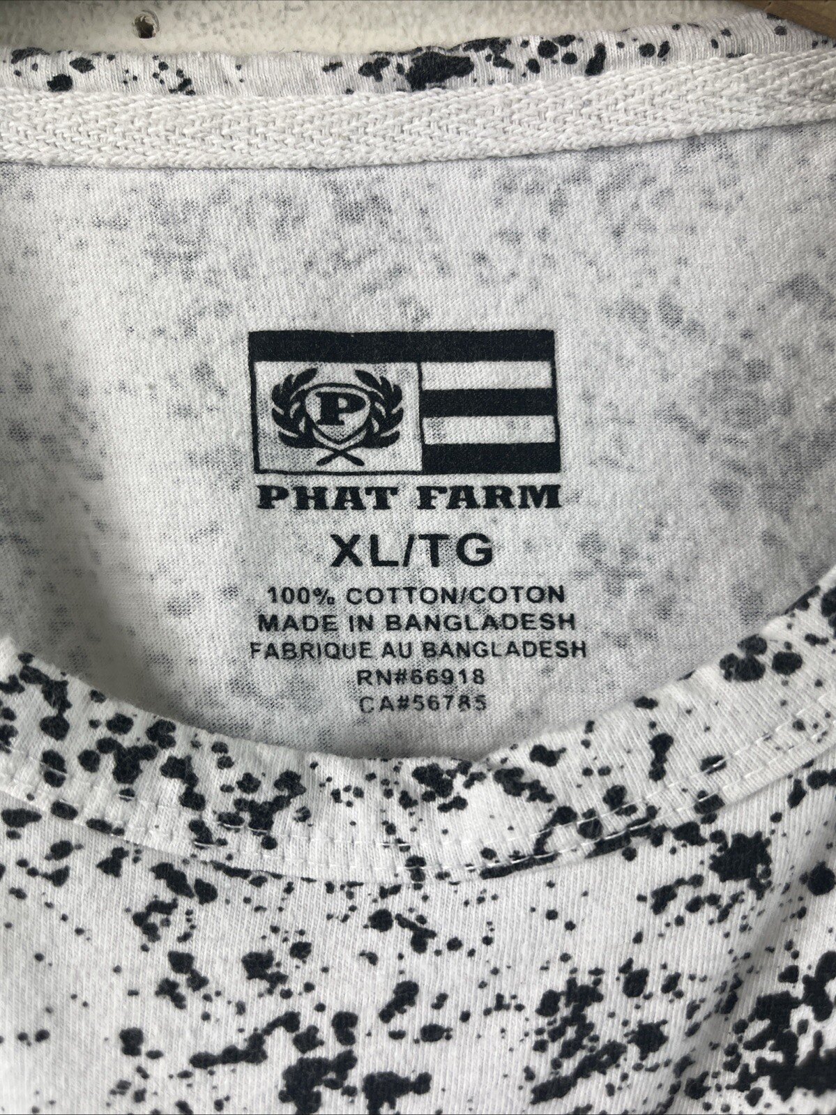 Phat Farm T-Shirt XL White Paint Splatter All Over Y2K 90s Vintage Hip Hop gallery