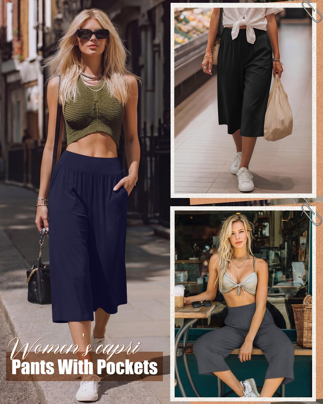 3 Pack Women Capri Pants Wide Leg High Waist Crop Lounge Sweatpants Loose Sum... gallery