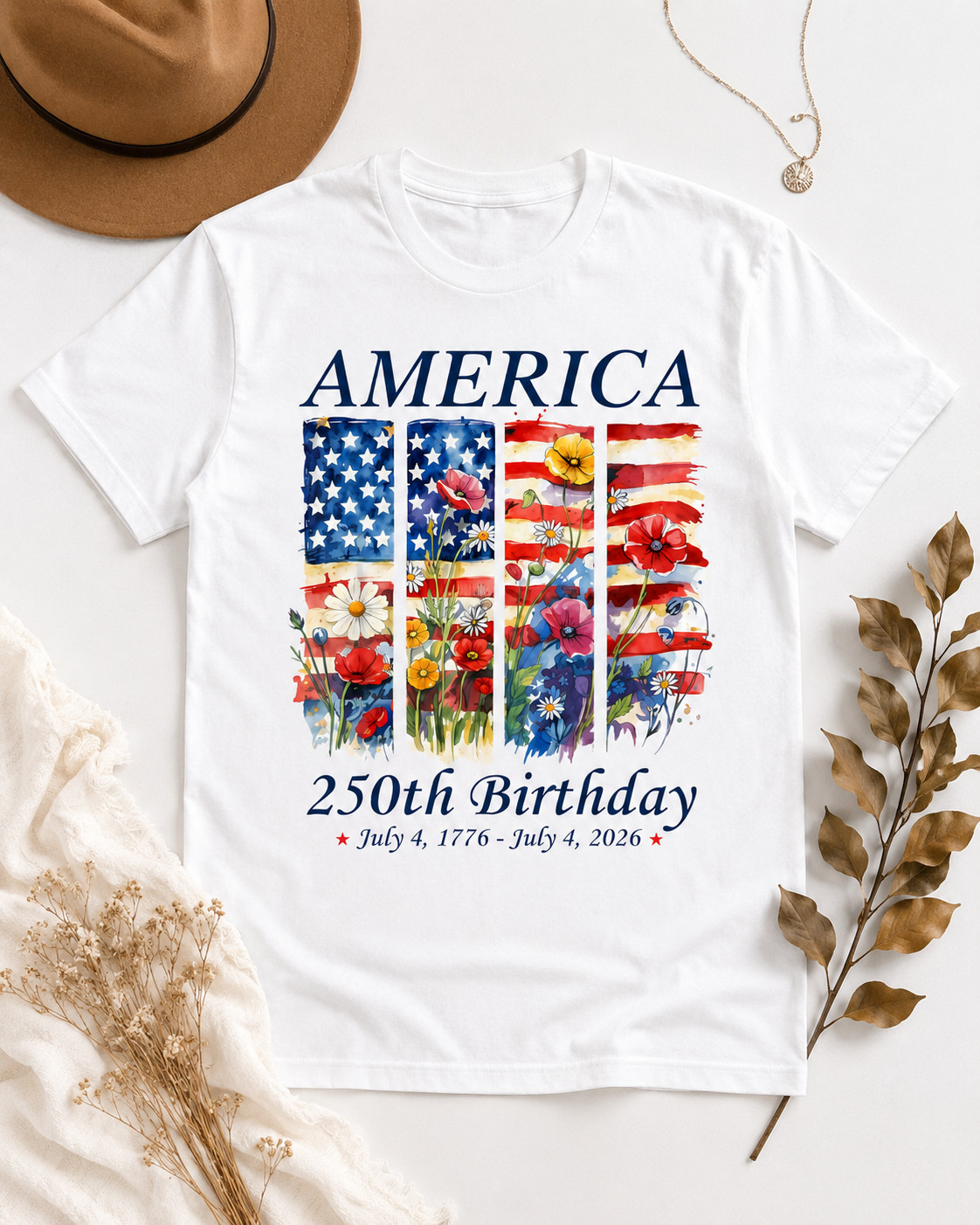 America 250 Years Flag Floral Graphic T-Shirt, 250th Anniversary Patriot Shirt gallery