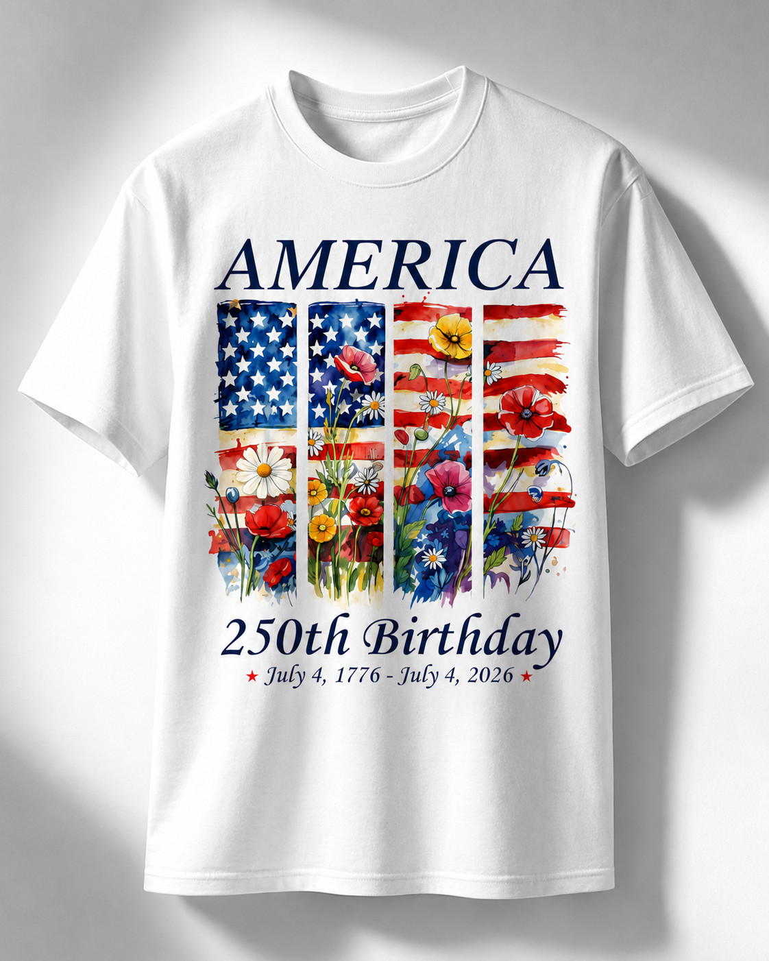 America 250 Years Flag Floral Graphic T-Shirt, 250th Anniversary Patriot Shirt gallery