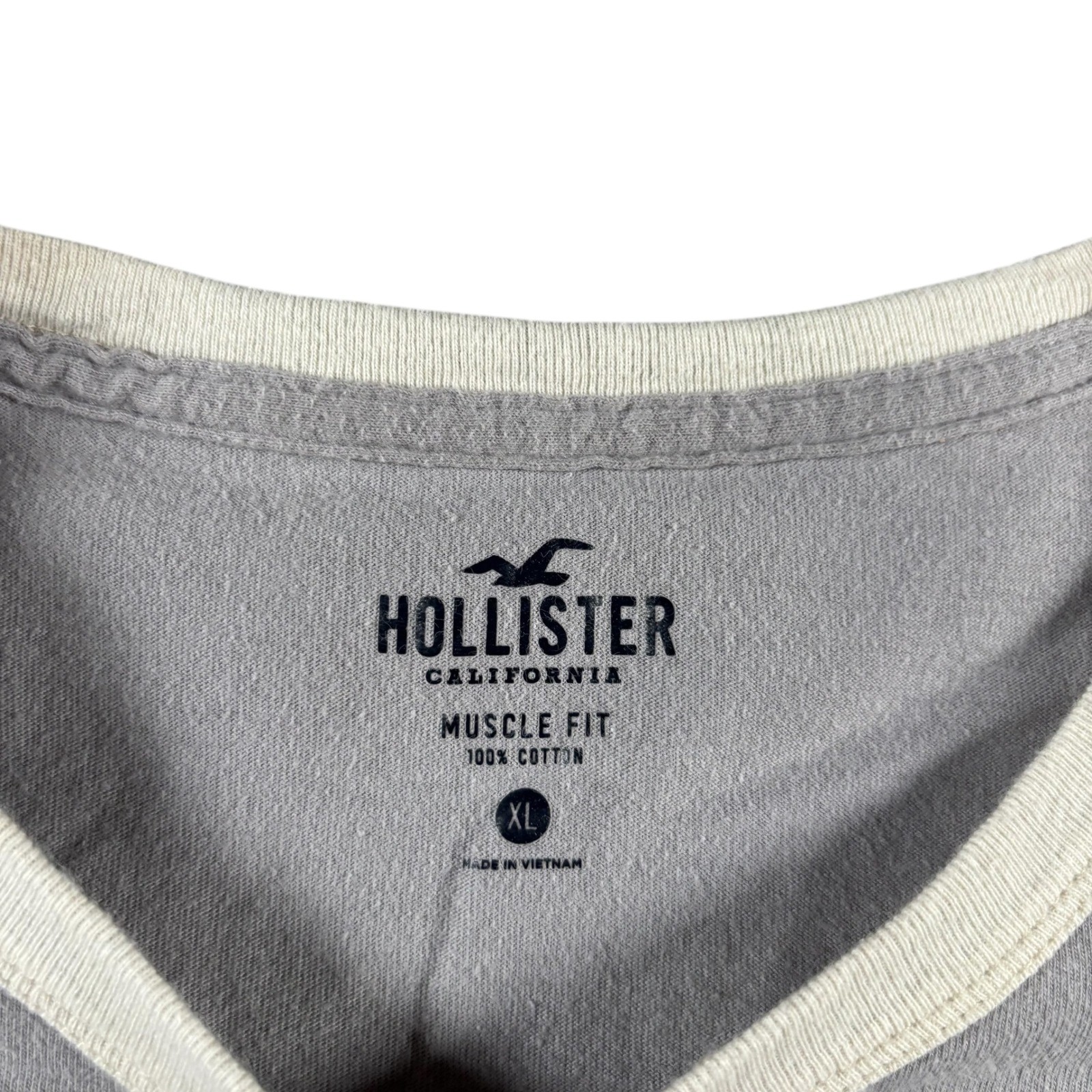 Hollister Mens Muscle Fit Ringer T-Shirt Gray Cream Trim Cotton XL Short Sleeve gallery
