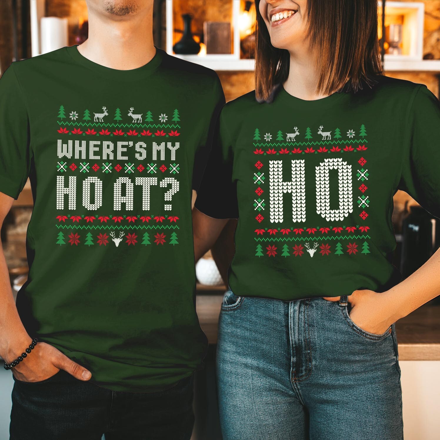 T-SHIRT (5114) Where is My HO at Funny Christmas Matching Couples Shirt Xmas Top gallery