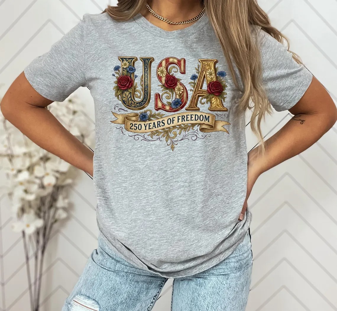 Retro USA 250 Shirt: Floral Patriotic Tshirt Independence Day Celebration gallery