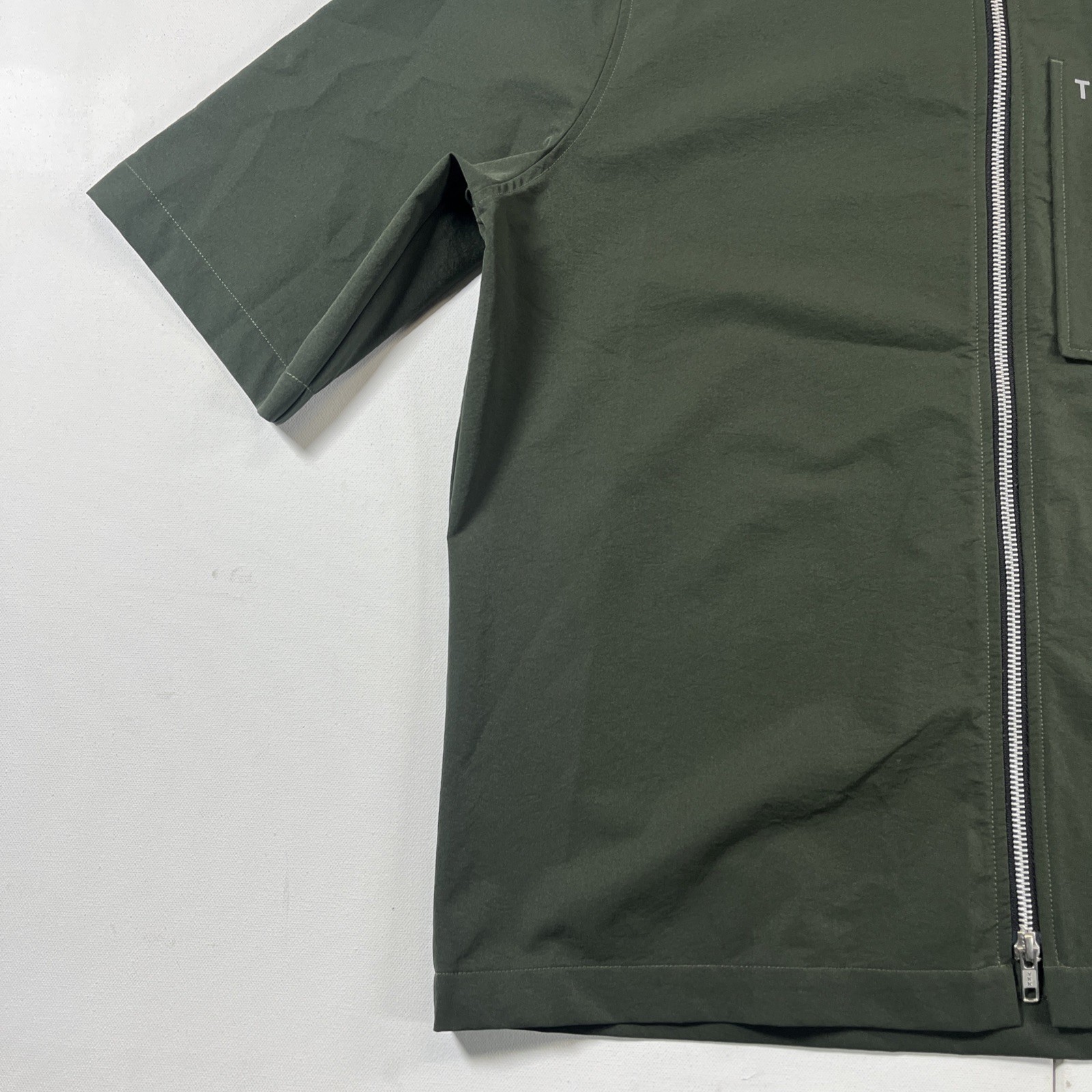 Tenore Zip Up Shirt Jacket Polo Short Sleeve Green Logo Pocket Men's L gallery