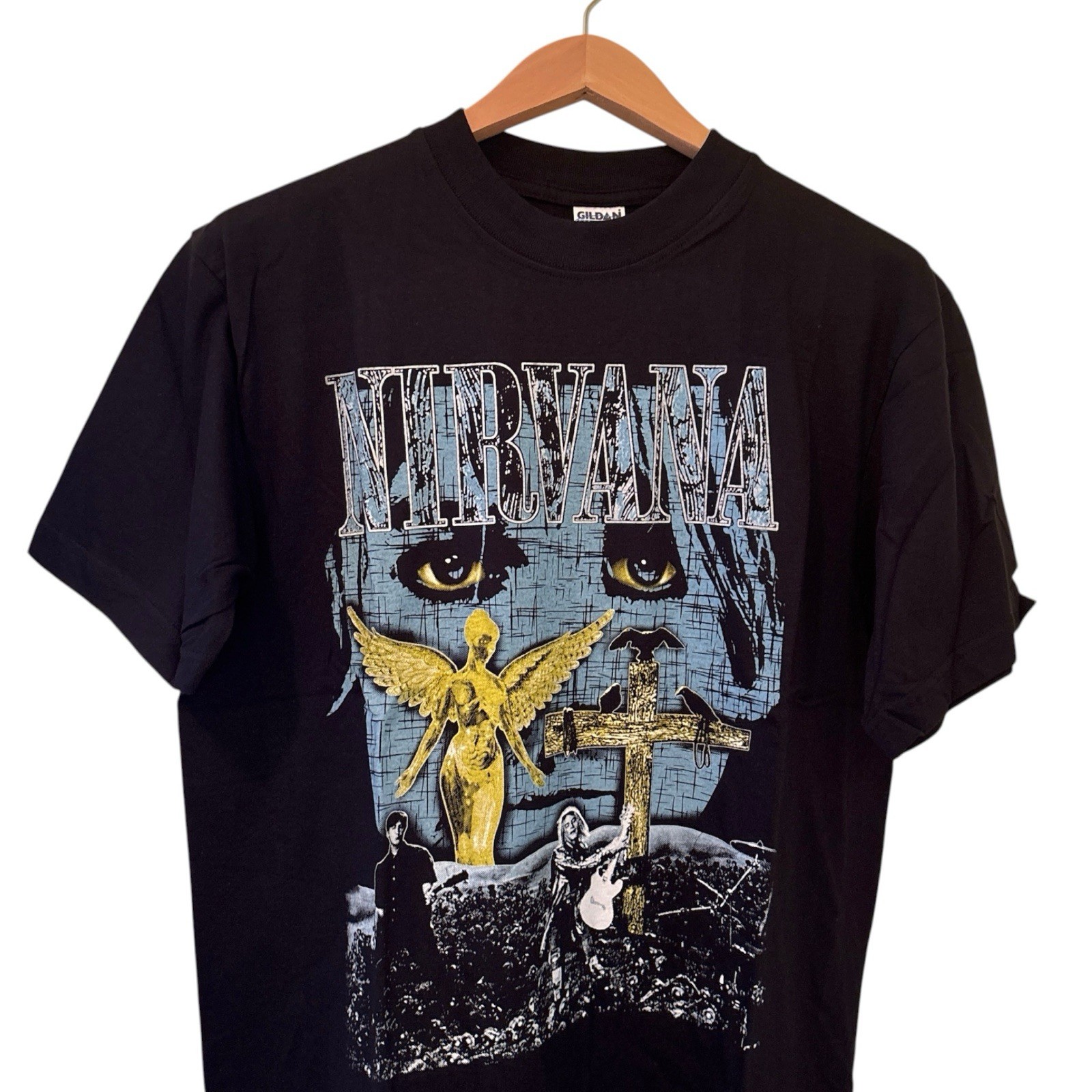 Nirvana 90s Kurt Cobain Cross In Utero T-shirt Modern Reprint Sz Large gallery