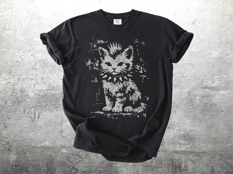 Vintage Funny Cat Comfort Tee Punk Kitten Shirt Soft Casual