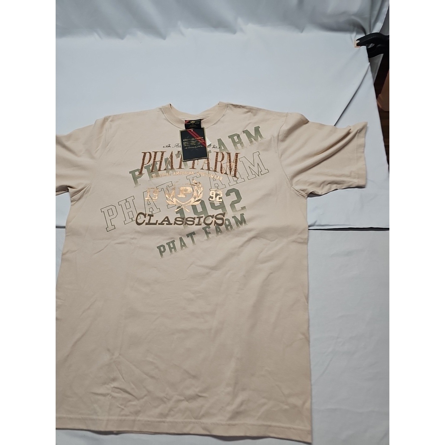 Phat Farm Mens Vintage Beige Graphic Design Retro Shirt 90s Y2K Hip Hop Sz 4xl gallery