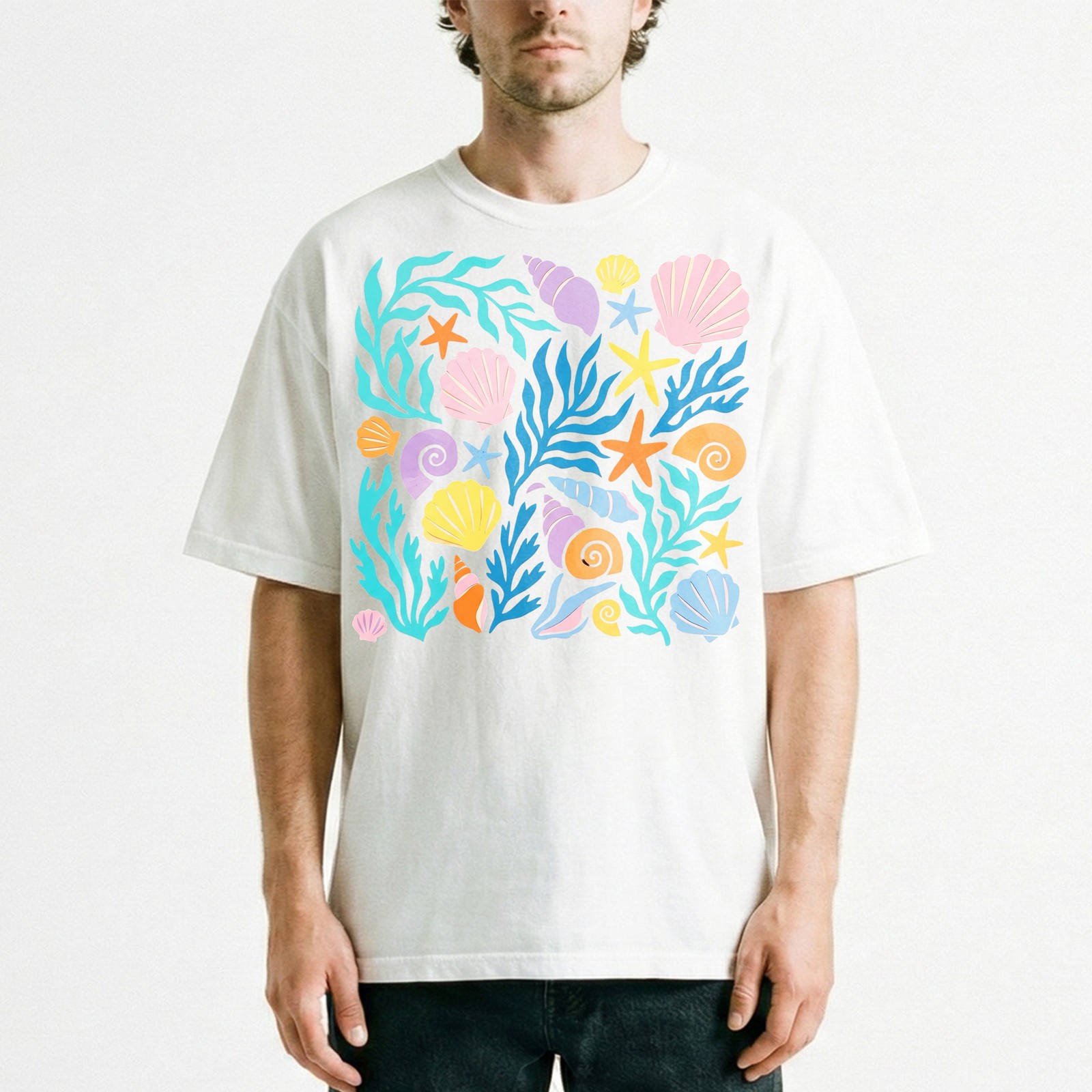 Colorful Seashells Starfish Coral T-Shirt Ocean Beach Summer Tee gallery