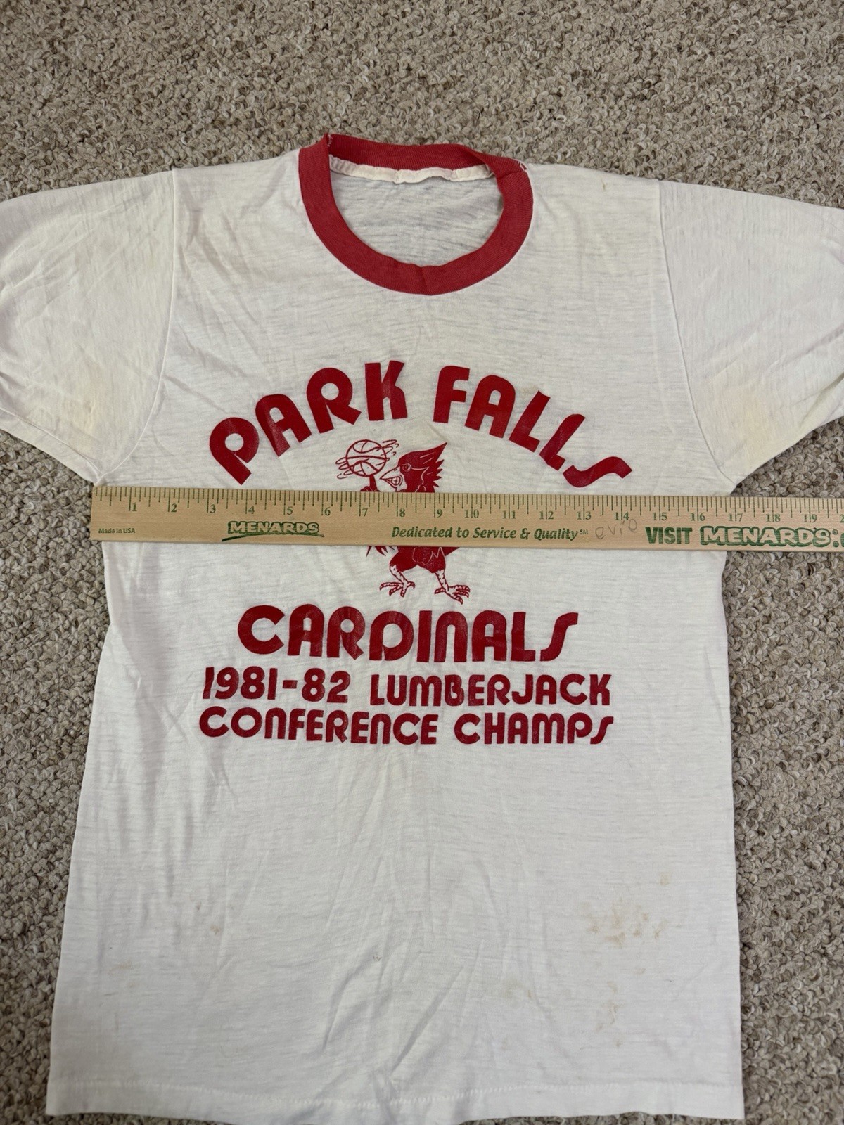 Vintage 80s Graphic Sheer Ringer Tee T Shirt Park Falls Wisconsin Cardinals gallery