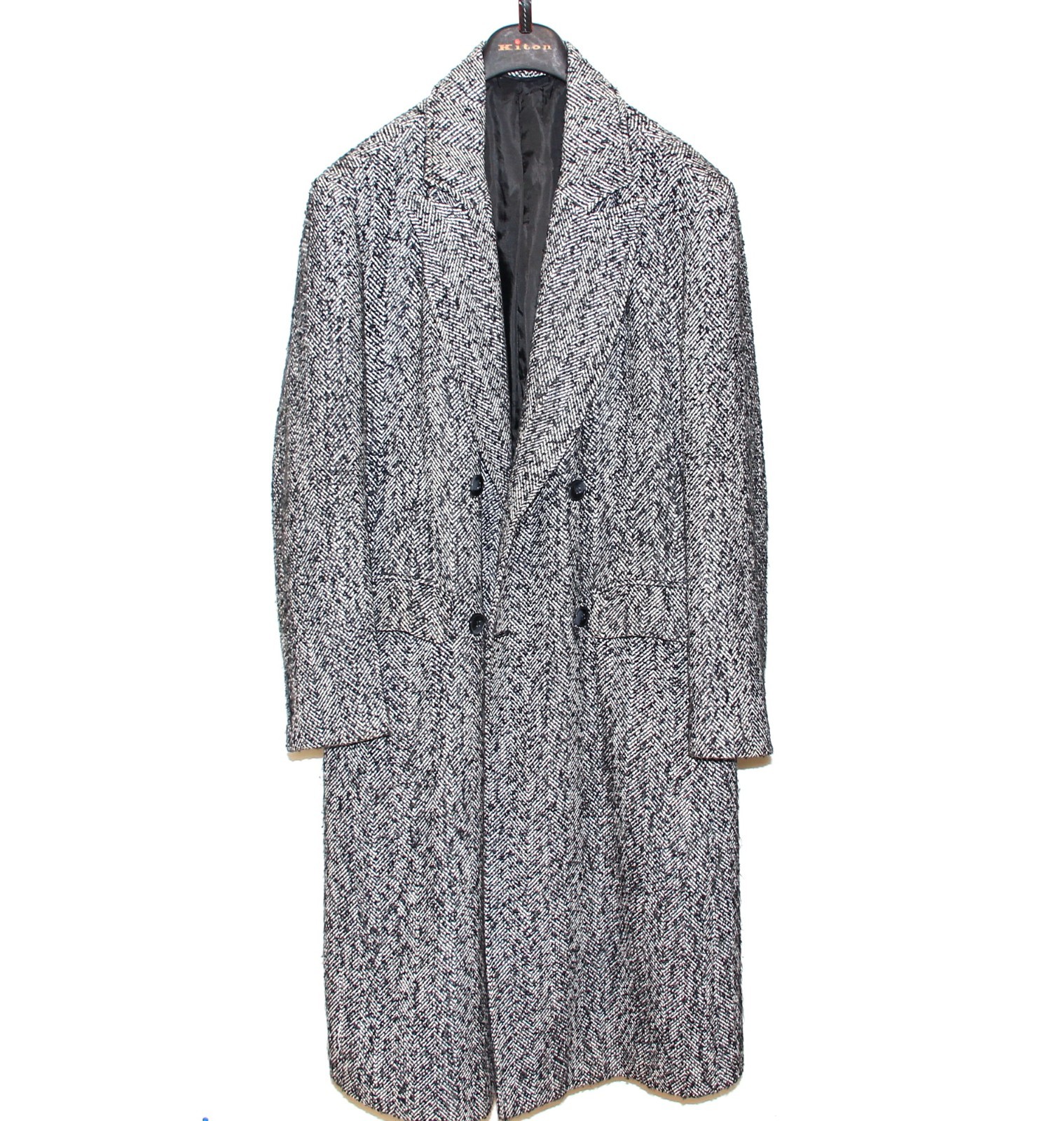 $13.925 Kiton Lana wool herringbone grunge tweed coat. Size 52 R7