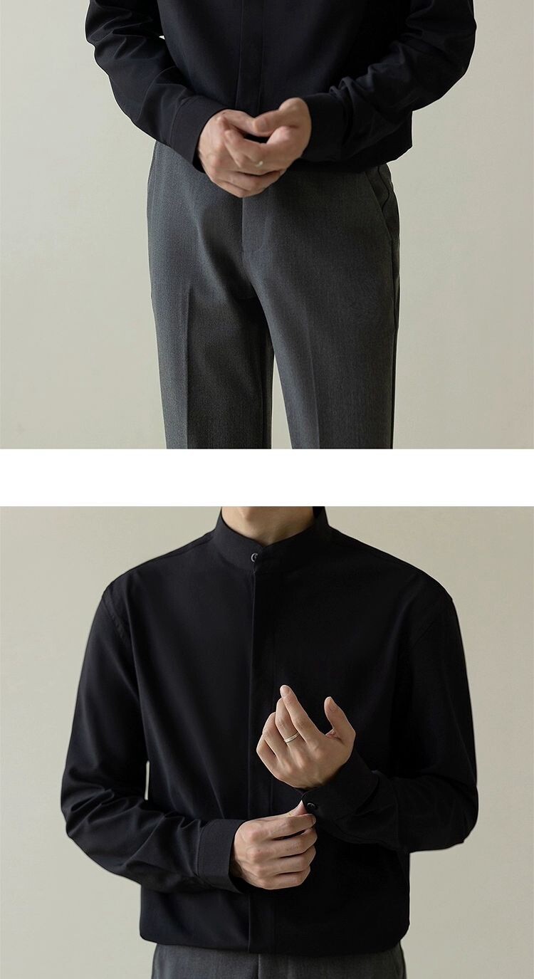 Stand-up collar shirt men's long-sleeved shirt gallery