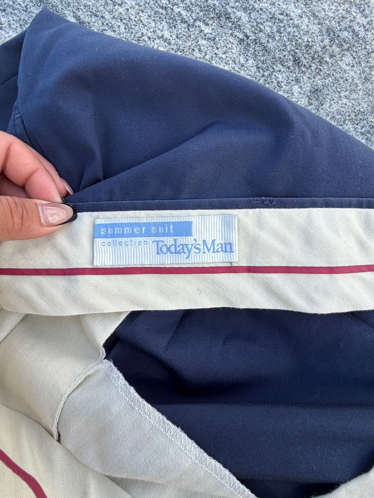 1990s Navy Cotton Tailored Men's Trousers Yuppie Style Size M gallery