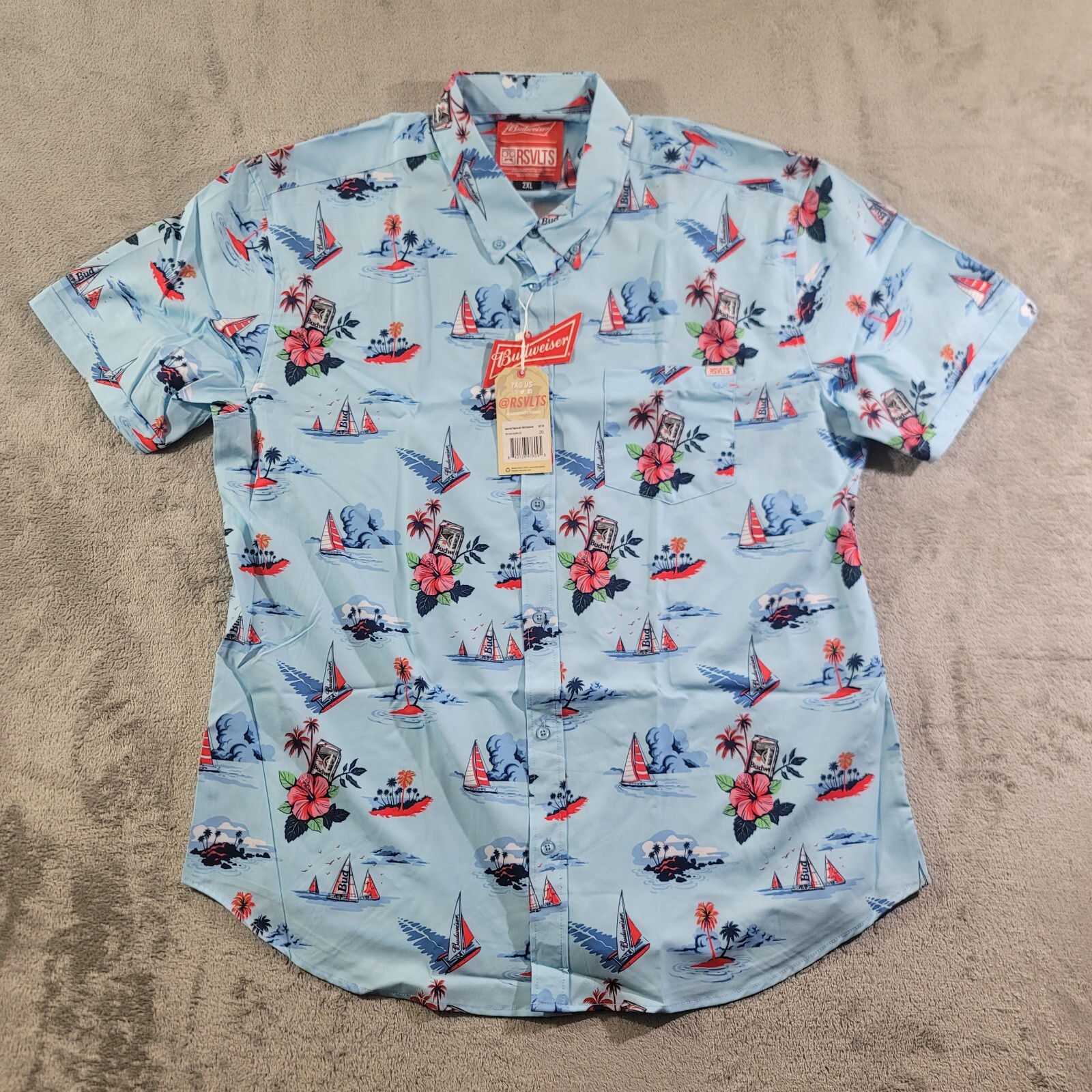 RSVLTS Shirt Mens Size 2XL Regatta Have A Bud Short Sleeve Button Down Blue gallery