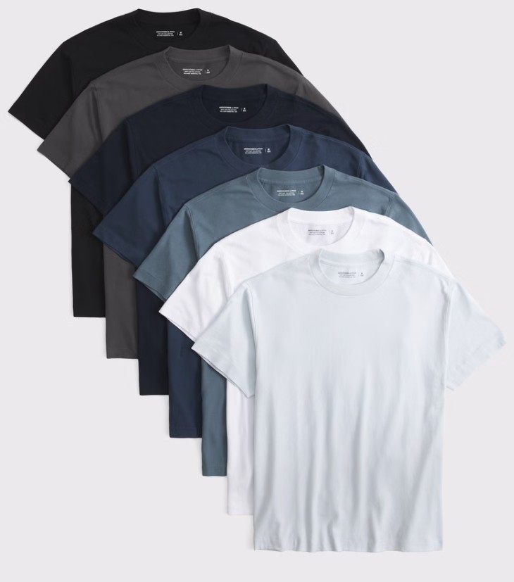 Abercrombie & Fitch Relaxed Essential Tees 7-Pack size L, M, S 100% Cotton #I0-2 gallery