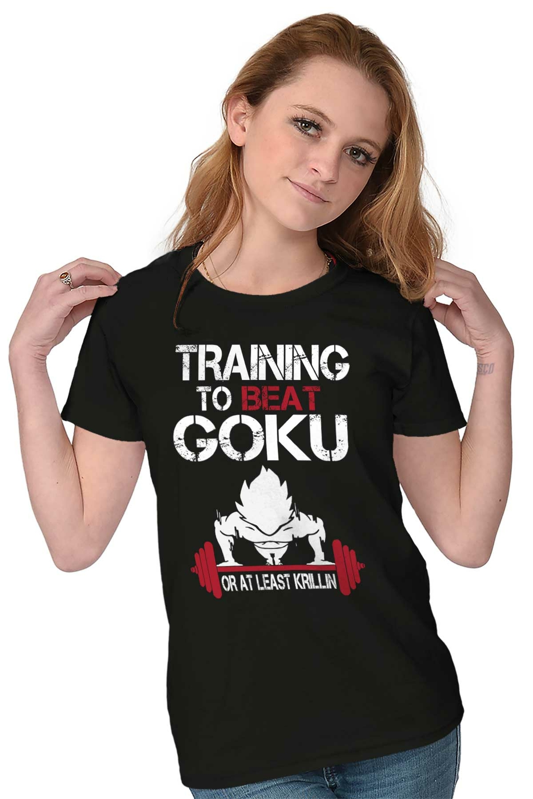 Anime Gym Workout Training to Beat Krillin Womens Top Junior Graphic Tee gallery