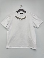 Balenciaga White T-Shirt 3D Logo Glitter Rhinestone Embellished Mens Size XL
