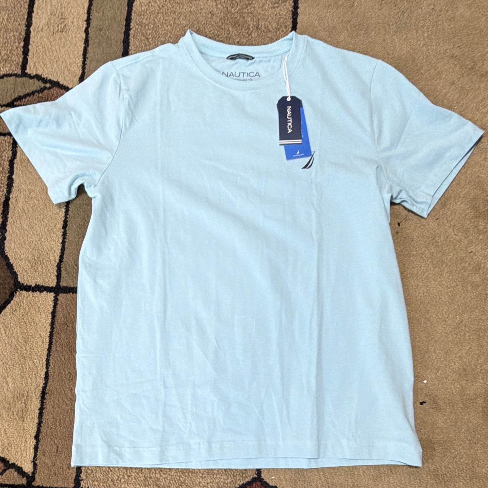 Nautica Performance Tee Men's Logo T-Shirt Size M Light Blue Crew Neck Stretch gallery