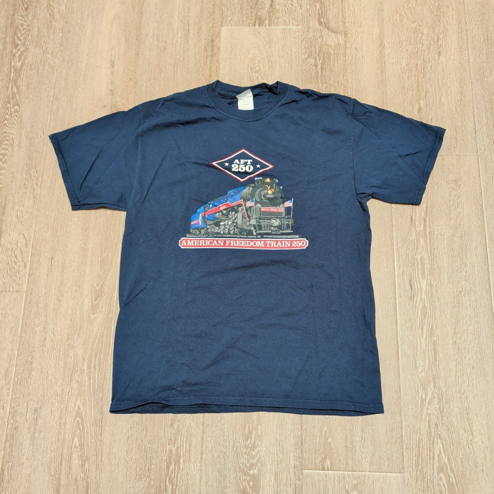 Port & Company Mens Medium American Freedom Train 250 Graphic T-Shirt Navy Blue