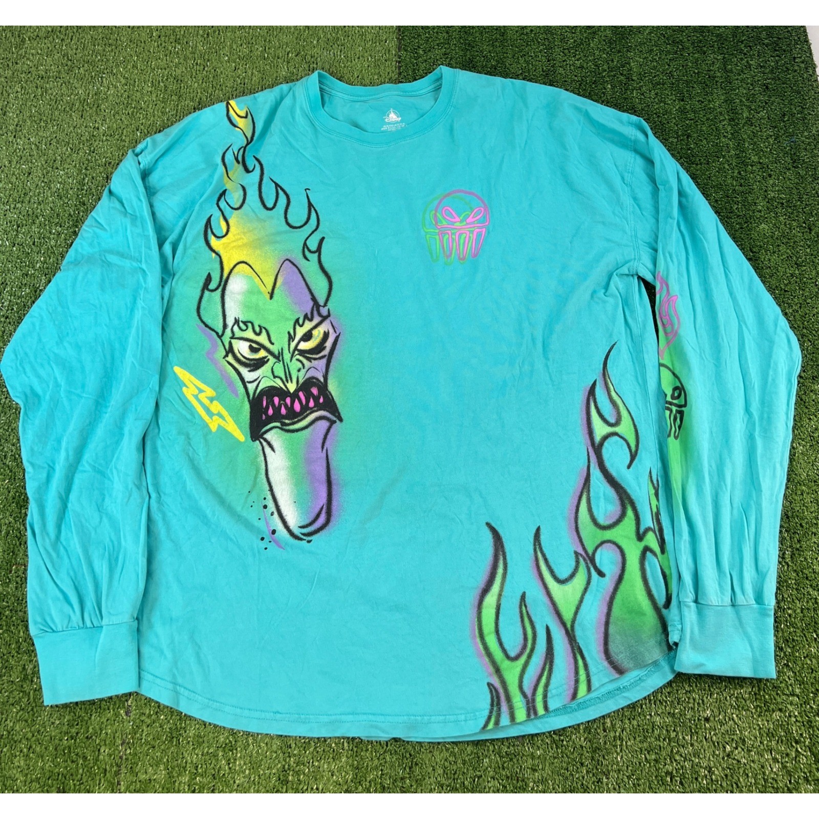 Disney Villains Hades Airbrush Graphic Long Sleeve Shirt Teal XL How Ya Doin
