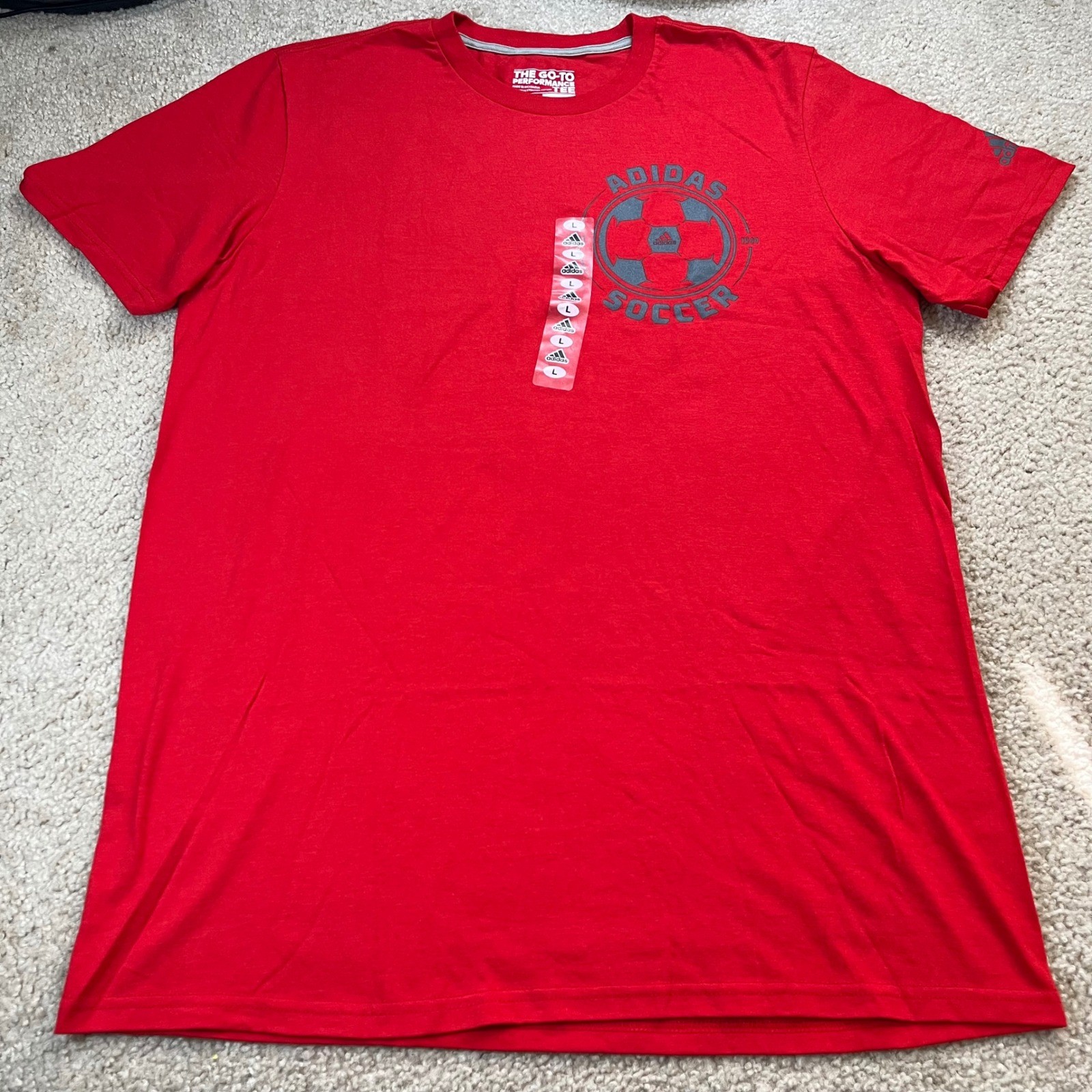 Adidas Soccer The Go-To Performance Tee Mens Large Red Climalite Graphic T-Shirt gallery