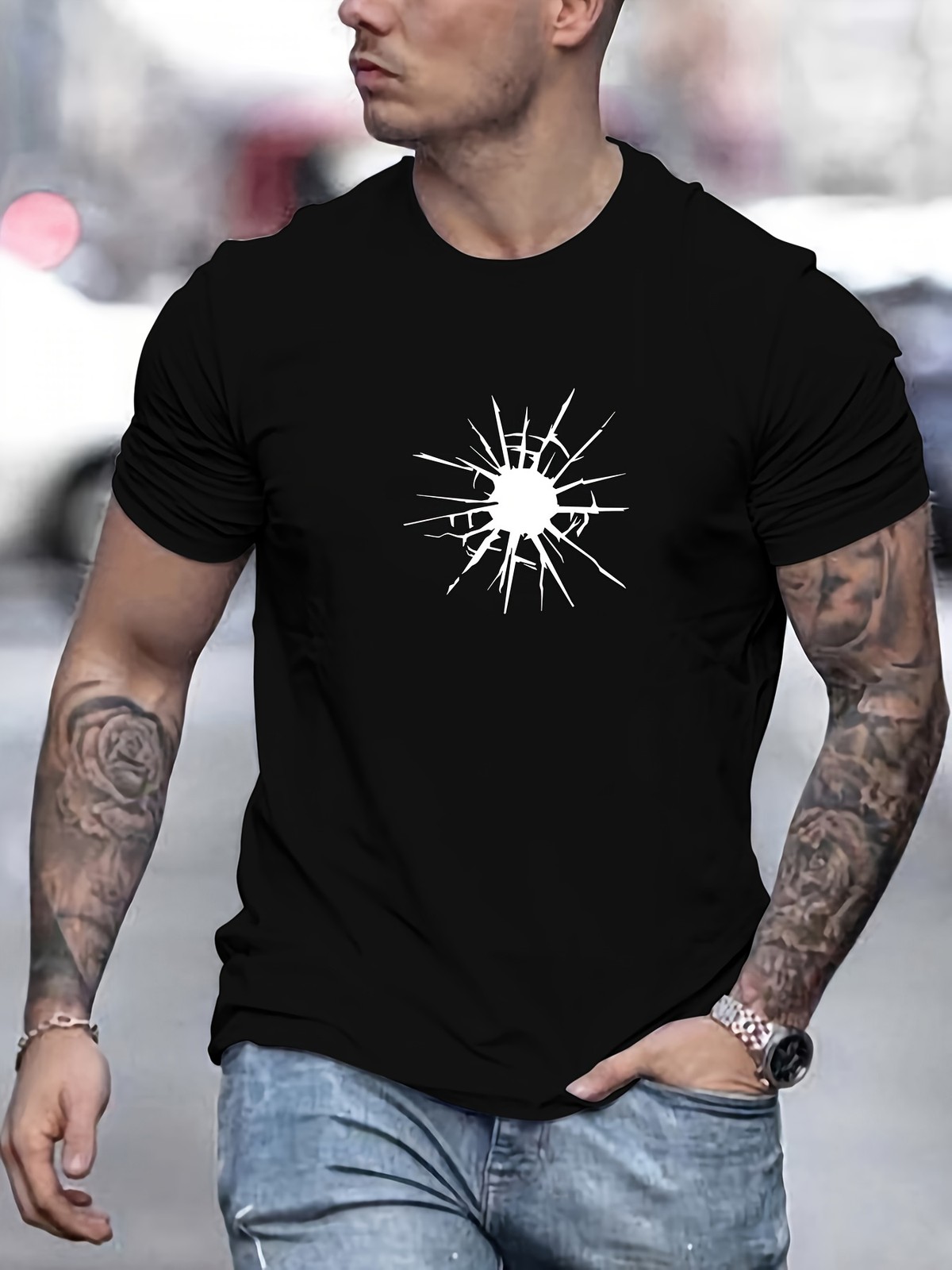 Men'S Cracked Pattern Summer Casual Short-Sleeve T-Shirt gallery