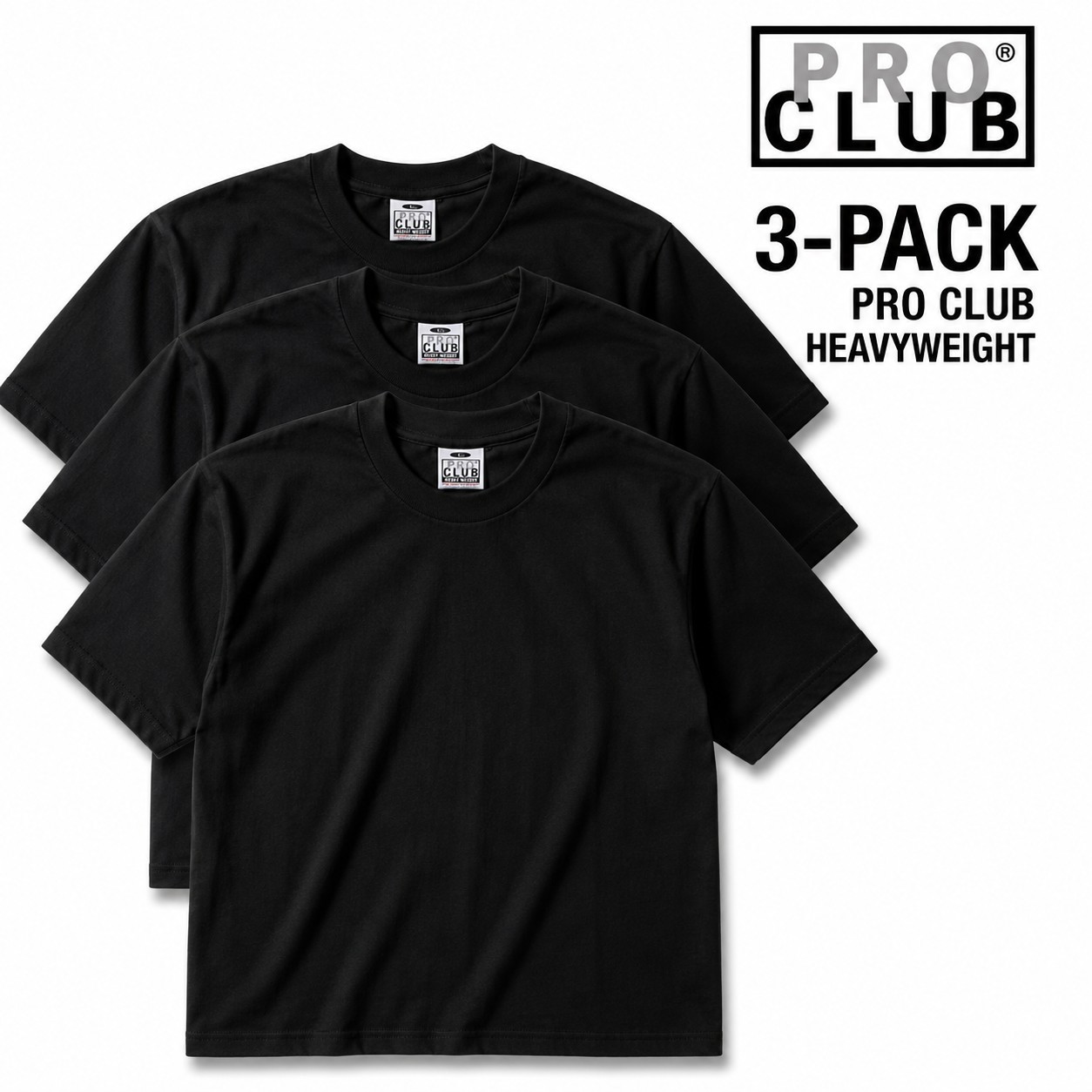 3 PRO CLUB T SHIRT HEAVYWEIGHT SHORT SLEEVE PLAIN 100% COTTON Black Or White gallery