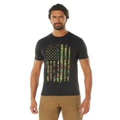Distressed US Flag Athletic Fit T-Shirt Men’s Black With Camo American Flag Tee