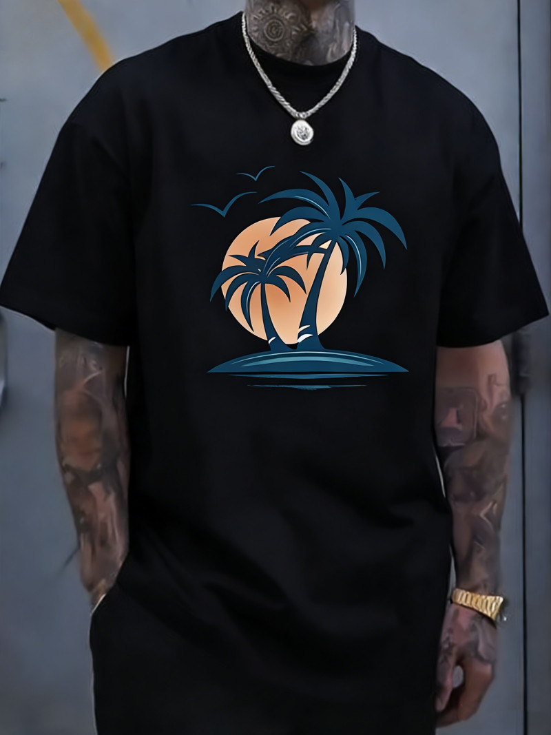 Men’s Coconut Tree Graphic T-Shirt Tropical Beach Summer Vacation Tee gallery