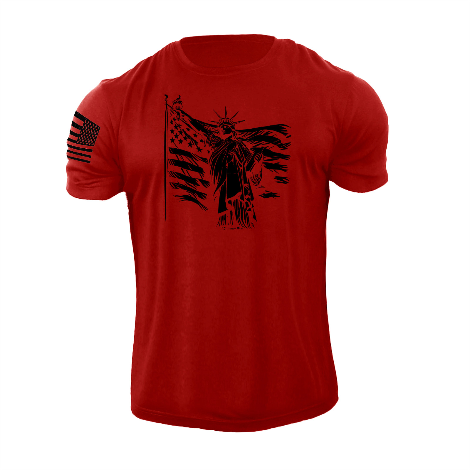 Men’s USA Statue Of Liberty Flag Symbol Graphic T Shirt Patriotic 100% Cotton