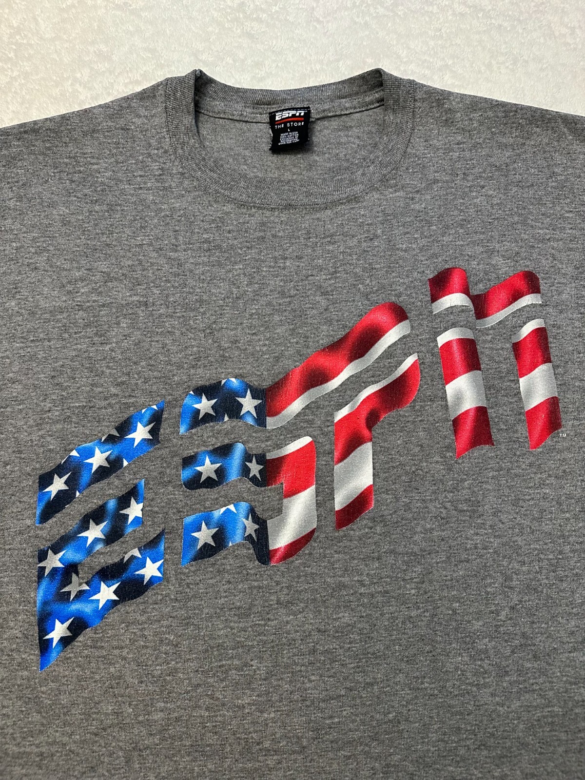 Vintage 1990s 90s ESPN TV Sports Store USA American Flag Graphic Promo T-Shirt L gallery