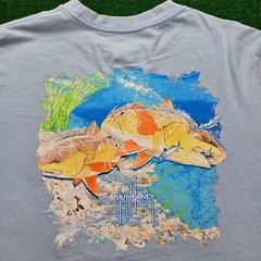 Guy Harvey Tshirt Mens Large Blue Short Sleeve Reef Fish Ocean Outdoors Fishing