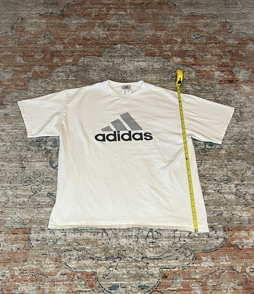 Vintage Adidas Spellout Print Shirt White Gray Size Large 22” x 26” gallery