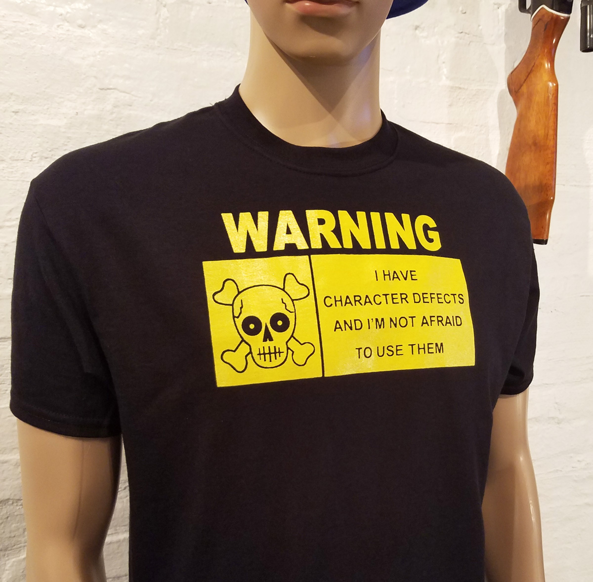 Alcoholics Anonymous - AA - WARNING I Have Defect - BLACK T-Shirt w/ YELLOW Ink gallery