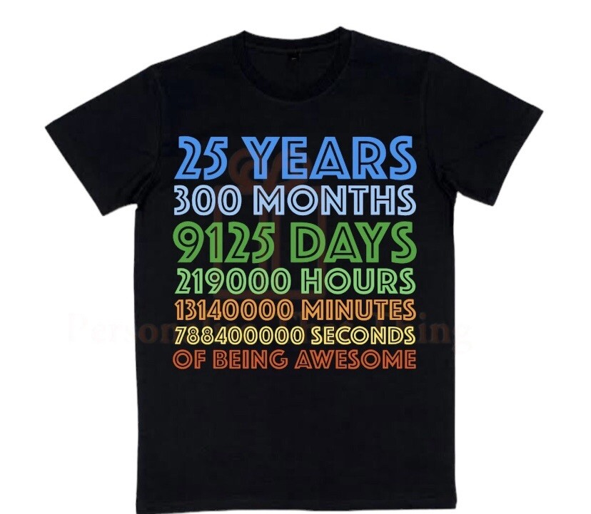 Years of being awesome custom age years months days hours seconds birthday tshir gallery