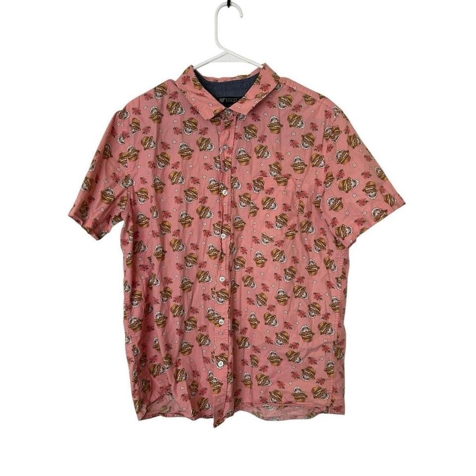 RF Brand, Mfg. Button Down Shirt Pink Skull Tourist Size Large